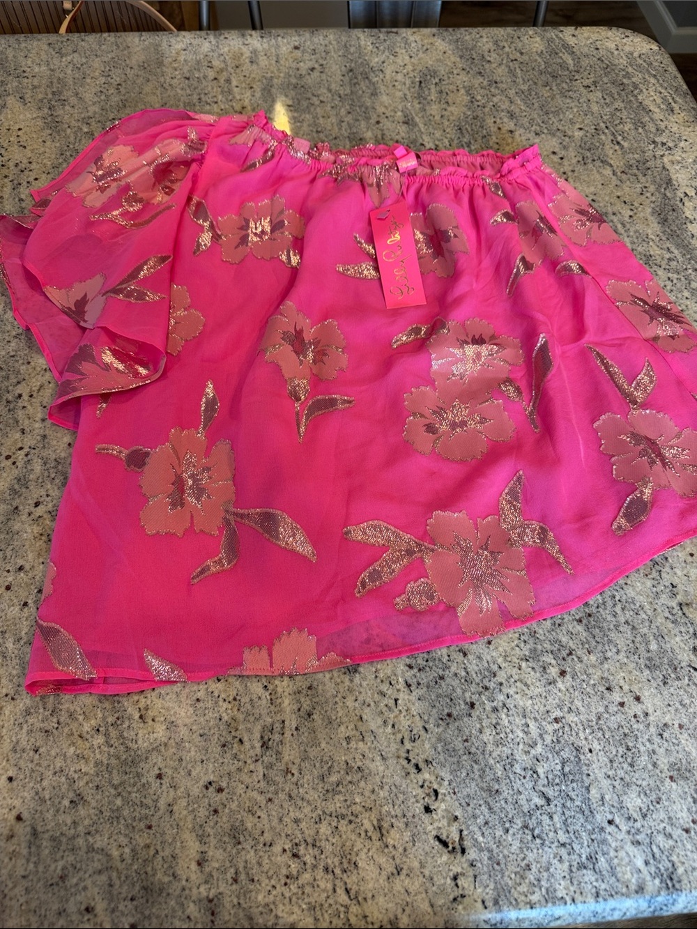 Lilly Pulitzer, Sarahleigh one shoulder Bright Pink Floral top. Size small.